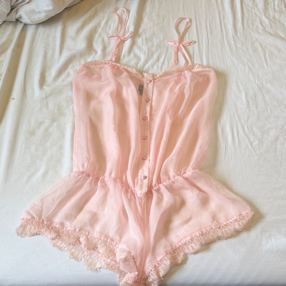 Frederick's of Hollywood Pale Pink Sheer Lace Romper